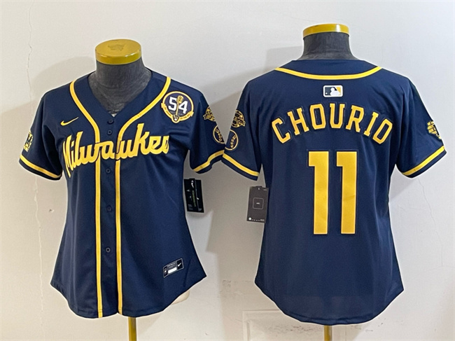 Youth Milwaukee Brewers #11 Jackson Chourio Navy With Home & Bob Uecker Patch Limited Stitched Jersey